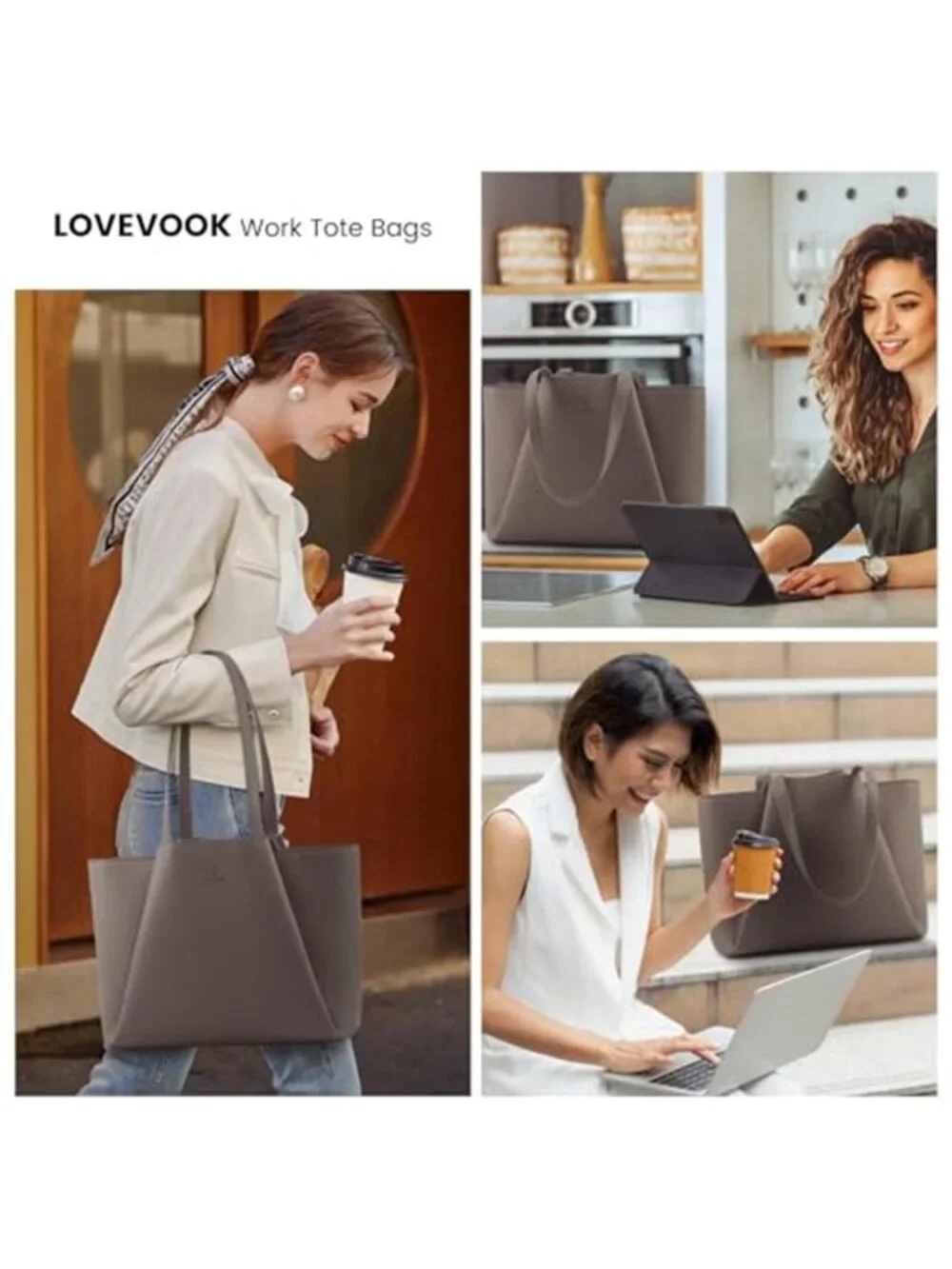 Womens Vegan Leather Laptop Tote Bag 15 Inch Work Shoulder Purse Business Bag
